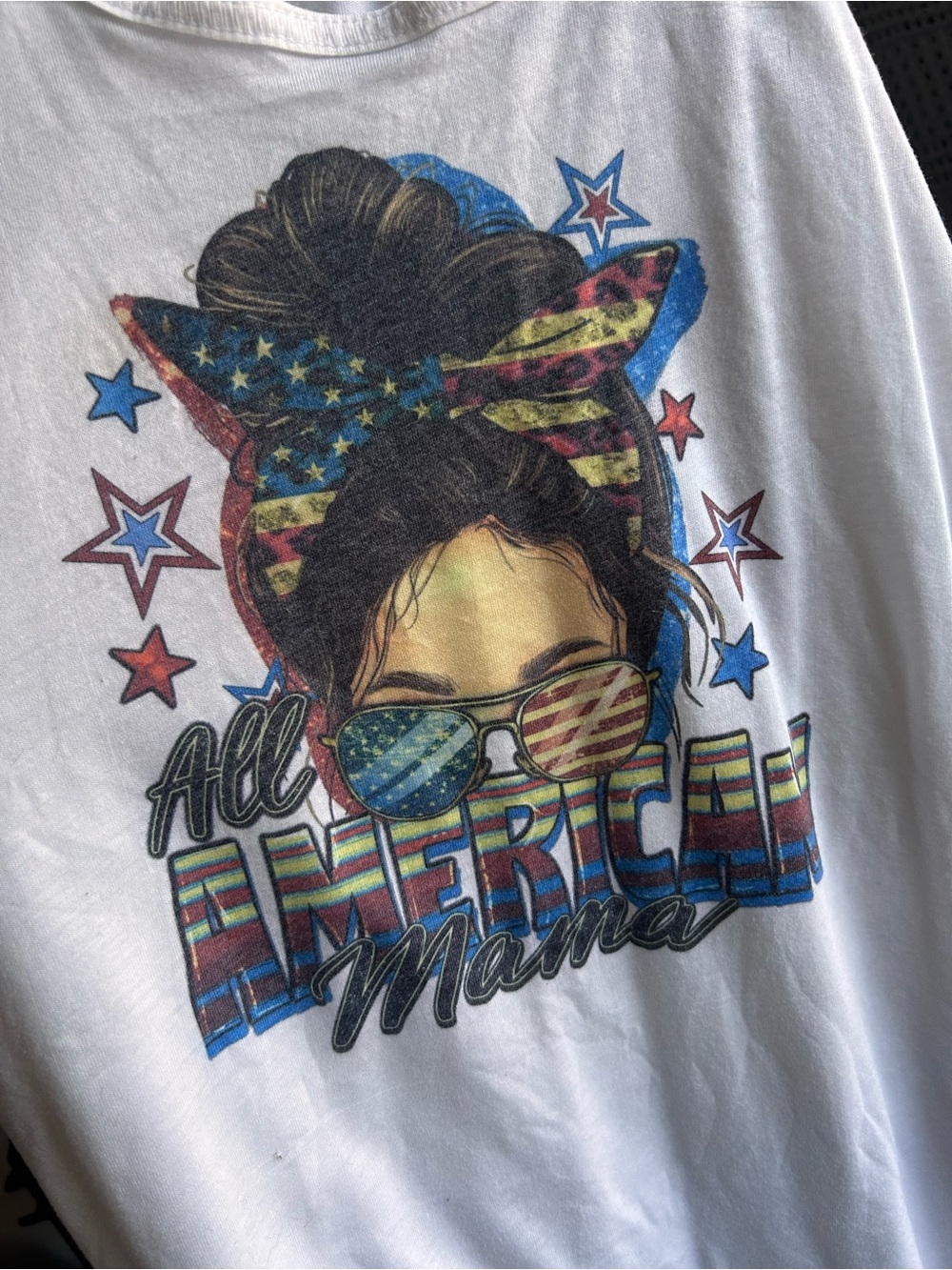 Bella Canvas White All American Mama Graphic Tee with Star Accents